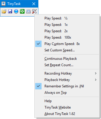 الإصدار 1.62 settings menu highlighting custom 8x playback speed option